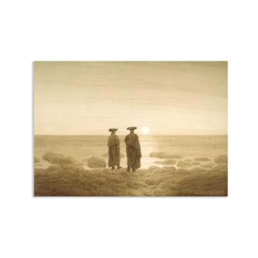 Imagem de Moonrise por Caspar David Friedrich Impressões em tela Well Decor The World Classic Art Reproduções de arte grande giclee arte de parede para sala de estar decoração de casa 85 x 60 cm (83.8x61.0 cm