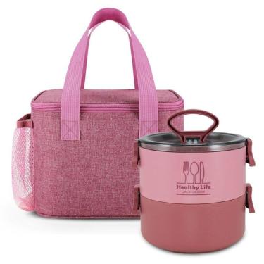 Imagem de Kit Bolsa Térmica E Pote Marmita De 2 Andares 1600ml - Jacki Design Rosa