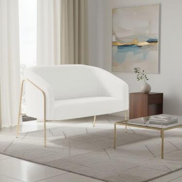 Imagem de Sofá 2 Lugares Namoradeira Stella Base Industrial Alta Champanhe Sintético Pu D03 - D'rossi Branco