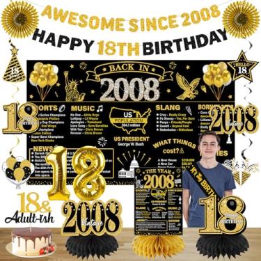 Imagem de Turypaty Decorações De Aniversário 18 Anos Para Meninos E Meninas, 2007, Faixa Feliz Anos, Fundo Parede, Balões, Faixa, Topo Bolo, Centro Mesa Em Formato Favo Mel, Leques Papel, Artigos Festa