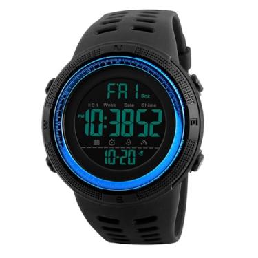 Imagem de ZJchao Relógios Esportivos Masculinos Relógio de Pulso Cronógrafo Digital Com Exibição de Tempo Duplo Cronômetro Alarme 50M à Prova D'água para Atividades Ao Ar Livre Em Execução Preto (Preto Azul)