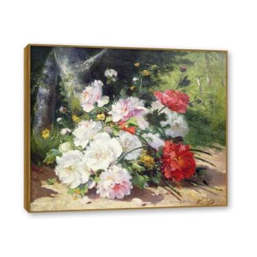 Imagem de NHLDZYH Moldura de madeira de teca. Flores clássicas natureza morta pintura em tela retro buquê de flores pinturas estilo country decoração de parede para cozinha e sala de estar. A12. 70 x 84 cm