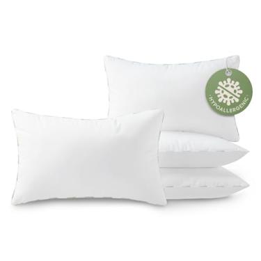 Imagem de Almofadas de almofada (pacote com 4, 35,5 x 55,8 cm, branco) - Hipoalergênico 100% fibra virgem almofada lombar forma microfibra almofadas para cama e sofá | Travesseiro decorativo interno