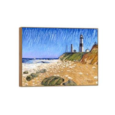 Imagem de David Burliuk Famosas impressões em tela de arte de parede prontas para pendurar. Farol na costa. Pintura de moldura de madeira para decoração de sala de estar 50 x 65 cm 20 x 26 polegadas