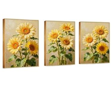 Imagem de Quadros Decorativos kit 3 girassol pintura decorativa simples e fresca para sala de estar e quarto Quadros e Obras de Arte(C-girassol-3pcs,20x30cm)