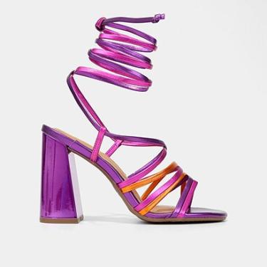 Imagem de Sandália Vizzano Salto Grosso Com Amarração Metalizada Feminina-Feminino