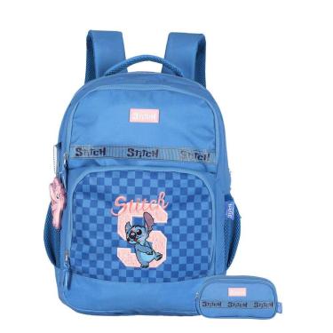Imagem de Kit Escolar Lilo Stitch Mochila Costas + Estojo Triplo Luxo