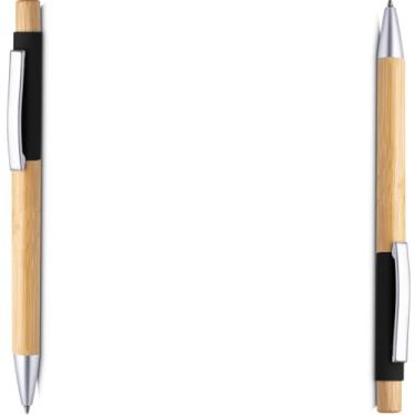 Imagem de Caneta Esferográfica Retrátil em Alumínio Reciclável e Bambu, Escrita Azul, Refil Parker, Grip Antiderrapante, 1 e 2Unidades, 1mm (Kit 2 Preto)