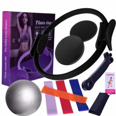 Imagem de Conjunto de Equipamentos Pilates para Treinos em Casa Anéis Bandas Discos Deslizamento Yoga Perfeito Iniciantes e Praticantes Experientes