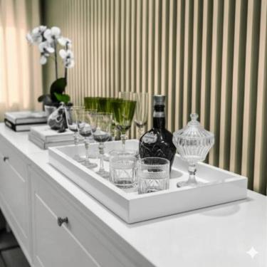 Imagem de Bandeja Decoração Vidro Branco Sala Cozinha Bar 50x30 - Inova Decor