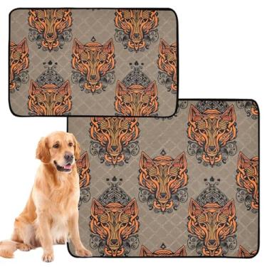 Imagem de TSENQUE Almofadas de xixi lavável cabeça de lobo laranja marrom almofada reutilizável para gatos à prova d'água tapete de gaiola de cachorro fofo absorvente almofadas de parto, pequeno x pacote com 3