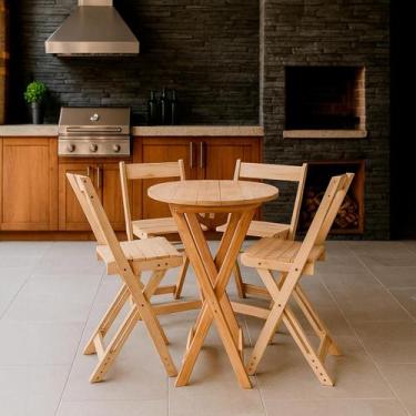 Imagem de Bistrô com 4 Banquetas para bar Dobrável de Madeira Ismalu, Natural