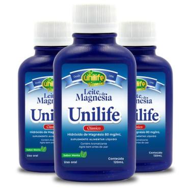 Imagem de Kit 3 Leite de Magnésia Hidróxido de Magnésio 8% Unilife Sabor Menta 1