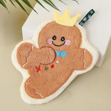 Imagem de Toalha de mão de lã coral de Natal, design de desenho animado, toalha pequena absorvente macia para banheiro cozinha decoração de férias, homem de gengibre