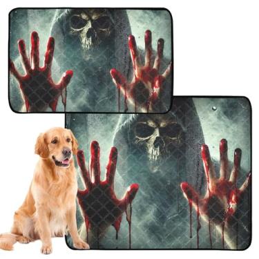 Imagem de TSENQUE Almofadas laváveis para xixi, crânio, fantasma de terror, almofada reutilizável para gatos de estimação, impermeável, tapete de gaiola de cachorro, fofo, absorvente, pequeno x pacote com 3