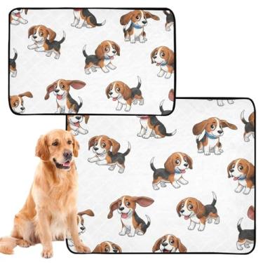 Imagem de Tapetes de xixi fofos para cães Beagle brancos laváveis para cães, tapetes reutilizáveis para animais de estimação, tapetes impermeáveis antiderrapantes absorventes para filhotes, médio + grande
