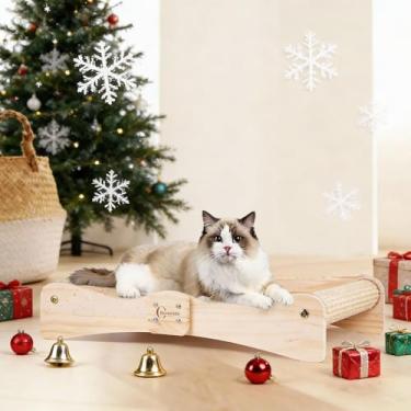 Imagem de Oroonoko Cama arranhadora para gatos para ambientes internos 2 em 1 de sisal e rede com fácil montagem, base de madeira sem ponta, cama grande para gatos e almofada para arranhões (tipo onda)