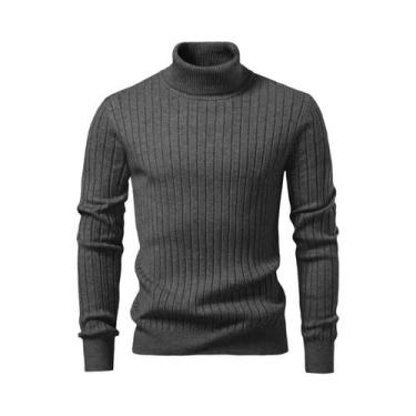 Imagem de Blusa Masculina De Lã Quente Com Gola Alta, Tricô Listrado, Casual Par