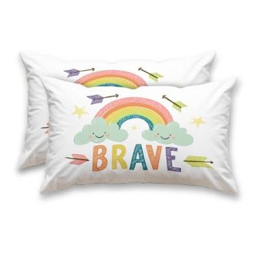 Imagem de HOMETITUTE Capas de almofada decorativas pacote com 2 fronhas de cetim 30 x 50 cm arte de nuvem arco-íris para sofá sofá sala de estar fazenda decorações de férias