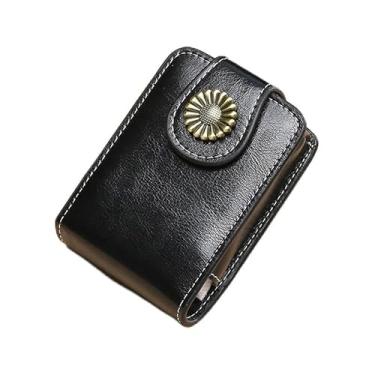 Imagem de Mini bolsa de maquiagem de couro genuíno com espelho – bolsa portátil pequena para cosméticos e batom (preto)