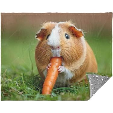 Imagem de Cobertores macios personalizados de cenoura de porquinho-da-índia para sofá, cobertores aconchegantes quadriculados para mulheres, presente pessoal, cobertor fofo 178 x 139 cm