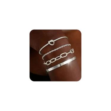 Imagem de Picuzzy Pulseiras de ouro/prata para mulheres não manchadas, banhado a ouro 14 K, pulseira delicada, nó de cordão cubano, clipe de papel, pulseira com contas, joias empilháveis, presentes de Natal, 8