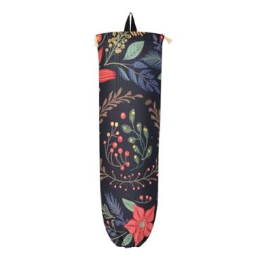 Imagem de Guirlanda de Natal com flores e folhas suportes de saco plástico, dispensador de saco de plástico para sacolas de supermercado, suporte de saco para cozinha, 1 pacote