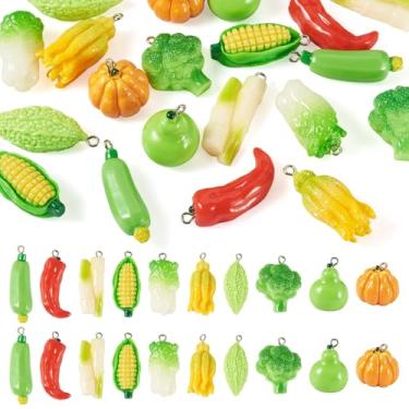 Imagem de Cheriswelry 20 pingentes de resina 3D para alimentos vegetais, abóbora, milho, pimenta, brócolis, repolho, pingentes com laços de ferro de 17 a 35 mm para chaveiro DIY, colar, pulseira, brinco