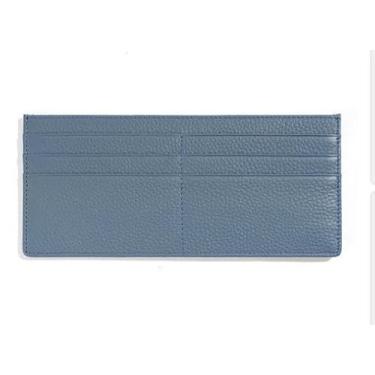 Imagem de Carteira feminina de couro genuíno com dobra dupla/tripla - Suporte minimalista para cartão de crédito com bloqueio de RFID e bolso para moedas, Azul, Casual