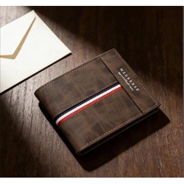 Imagem de Carteira masculina moderna e moderna, porta-cartões de visita de grande capacidade com 6 compartimentos para cartões, 1 cartão de identificação, carteira compacta portátil com padrão de listras no