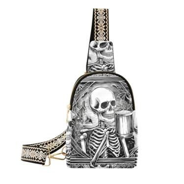 Imagem de CEBUGI Bolsa tiracolo feminina com caveira, pequena, de couro, para trilhas, viagens, atividades ao ar livre