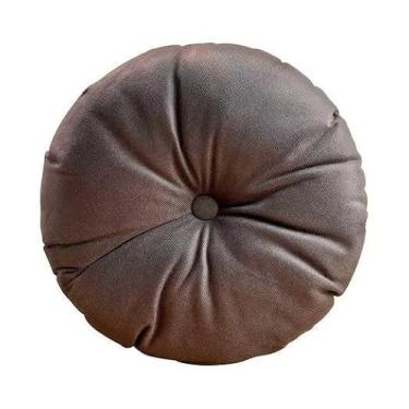 Imagem de Almofada Redonda Com Botão e Zíper Tecido Suede Liso - Tamanho 40x40cm almofada para cadeira para Sofá Poltrona Cadeira Quarto Sala Almofada(Bege Escuro,4)