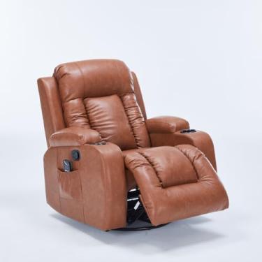 Imagem de Poltrona do Papai com Massagem e Aquecimento Austin Reclinável Manual Base com Balanço e Giratória PU Caramelo G94 - Gran Belo