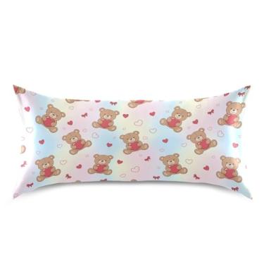 Imagem de Wassud Fronha de cetim de coração ursos marrons dia dos namorados para cabelo e pele fronhas de seda lisa king size capas de travesseiro respiráveis com fecho de envelope