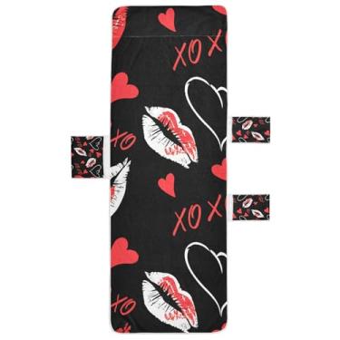 Imagem de Batom branco vermelho Kisses XOXO capas de espreguiçadeira toalha de cadeira de praia toalhas com bolsos impressão espreguiçadeira de praia 216 x 76 cm