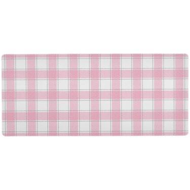 Imagem de Tapete de jogo chique xadrez rosa branco para mesa para jogos e uso no escritório, mouse pad grande, 80 x 39,9 cm, superfície lisa e antiderrapante