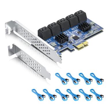 Imagem de Placa de expansão PCIe SATA 3.0 de 10 portas, 1 faixa com 10 cabos de dados SATA, suporta atualização de armazenamento SSD/HDD de 6 Gbps para PC desktop
