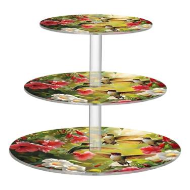 Imagem de Beija-flores tropicais coloridas, suporte para cupcake, 3 camadas, copo de acrílico, torre de bolo, estampa animal, decoração de mesa, sobremesa, chá, festa, servir comida, aniversário