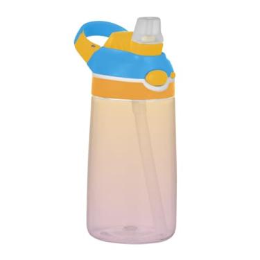 Imagem de Garrafa de água infantil Tritan de 473 ml com tampa de palha, à prova de vazamento, garrafa de água esportiva para escola, copo infantil reutilizável de 473 ml, alça de transporte, amarelo ombre, roxo