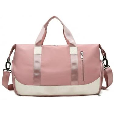 Imagem de Mala de Mao Compacta de Viagem Feminina Funcional com Alca Transversal Bolsa de Viagem em Nylon Resistente com Bolso para Sapatos Ajustavel Leve e Versatil Ideal e Uso Diario (Rosa)