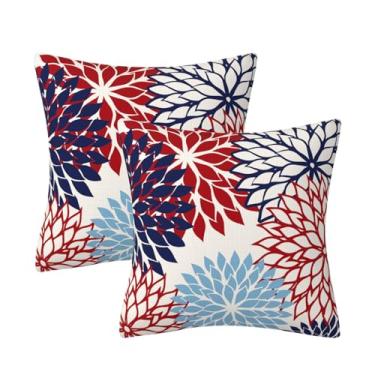 Imagem de AHAHM 4th of July Flower Throw Pillow Fronha decorativa casa de fazenda capa de almofada interior exterior vermelho azul floral patriótico fronha para sofá sala de estar quarto 20 x 20 polegadas