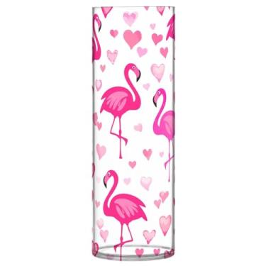 Imagem de CEBUGI Vaso de flores Flamingo Love Vaso cilíndrico de 10 cm x 30 cm para flores, vaso transparente inquebrável para decoração de casa de festa de casamento