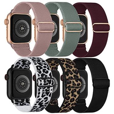 Imagem de Pulseiras elásticas compatíveis com Apple Watch de 38 mm, 40 mm, 41 mm, trançadas, trançadas, trançadas, de nylon, para mulheres e homens, séries Ultra/8/7/6/5/4/3/2/1/SE, pacote com 6