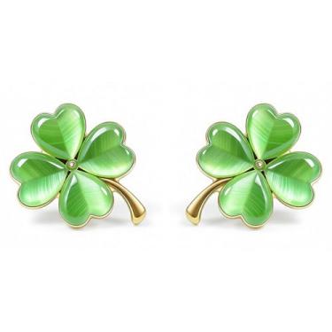 Imagem de Brinco feminino do dia de São Patrício, trevo verde, brinco de trevo, argola, joias irlandesas, acessórios para camisa do dia de São Patrício, Medium, Zinco, Sem pedra preciosa