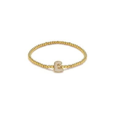 Imagem de ZKJTEARY Pulseiras femininas com inicial bolha banhadas a ouro 18 quilates com letras de balão alfabeto A-Z com contas elásticas joias iniciais para mãe, namorada, filha, One Size, Aço inoxidável, Sem