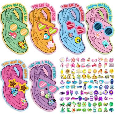 Imagem de Presente de Dia dos Namorados para crianças, 48 conjuntos de cartões de presente de dia dos namorados com 96 peças, berloques de sapato, acessórios para sapatos de dia dos namorados, decoração de