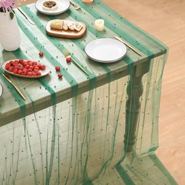 Imagem de Horaldaily Toalha de mesa de gaze verde escura pérola verde 152 x 213 cm, retangular, primavera, verão, tule, renda, gaze, toalha de mesa de chá de noiva para decoração de mesa de aniversário de
