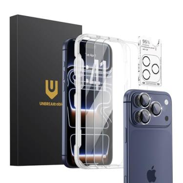 Imagem de UNBREAKcable Protetor de ecrã para iPhone 17 Pro Max, conjunto de 3, 3 vidros temperados 3 protetores de lente de câmera, dureza 9H, alta definição, anti-impressões e 6,9 polegadas