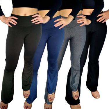 Imagem de Kit 4 Calças Femininas Flare Bailarina Cós Lisa Cores Sortidas Suplex 
