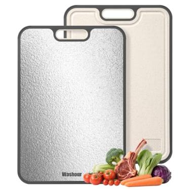 Imagem de Tábua de corte de aço inoxidável, aço 304 dupla face e PP de grau alimentício, grande tábua de cortar grau alimentício para carne e frutas, antiderrapante, presentes para inauguração de casa 40 x 28